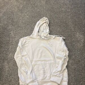 Katie J NYC White Distressed Hooded Pullover